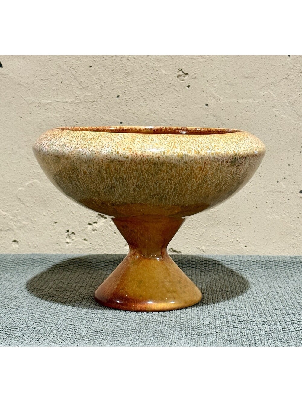 Vintage Mid-Century Haeger USA Ceramic Pedestal Bowl Compote Drip Glaze